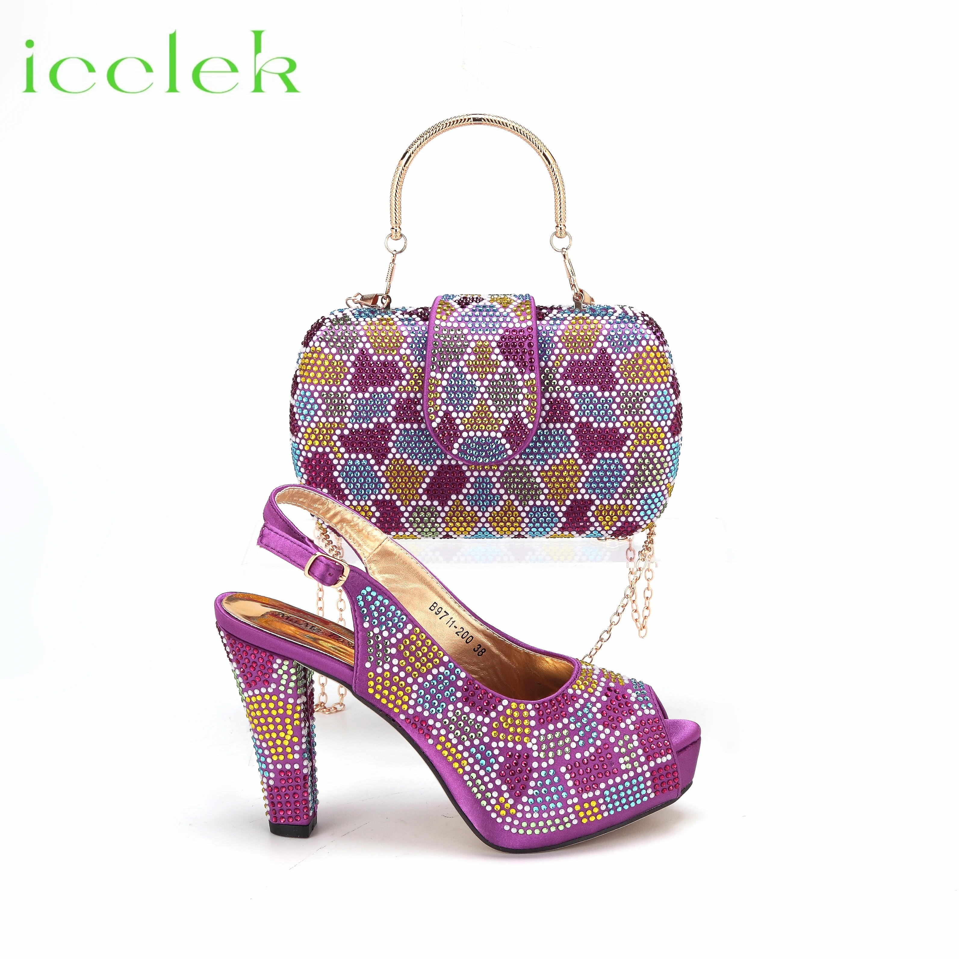 

INS Best Selling High Heel Comfortaable Design Women Mature Style Shoes Matching Bag Set in Purple Color