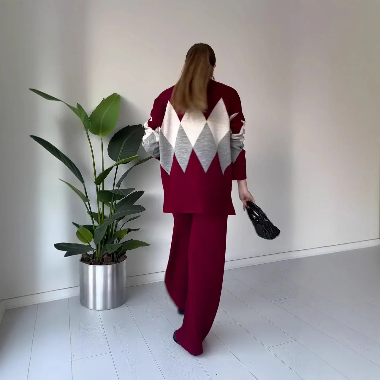 Sweater Suit Women Knitted 2 Piece Sets Pullover Turtleneck Top Wide Leg Pants Outfits Autumn Winter Knitwear Trousers Ensemble view 4
