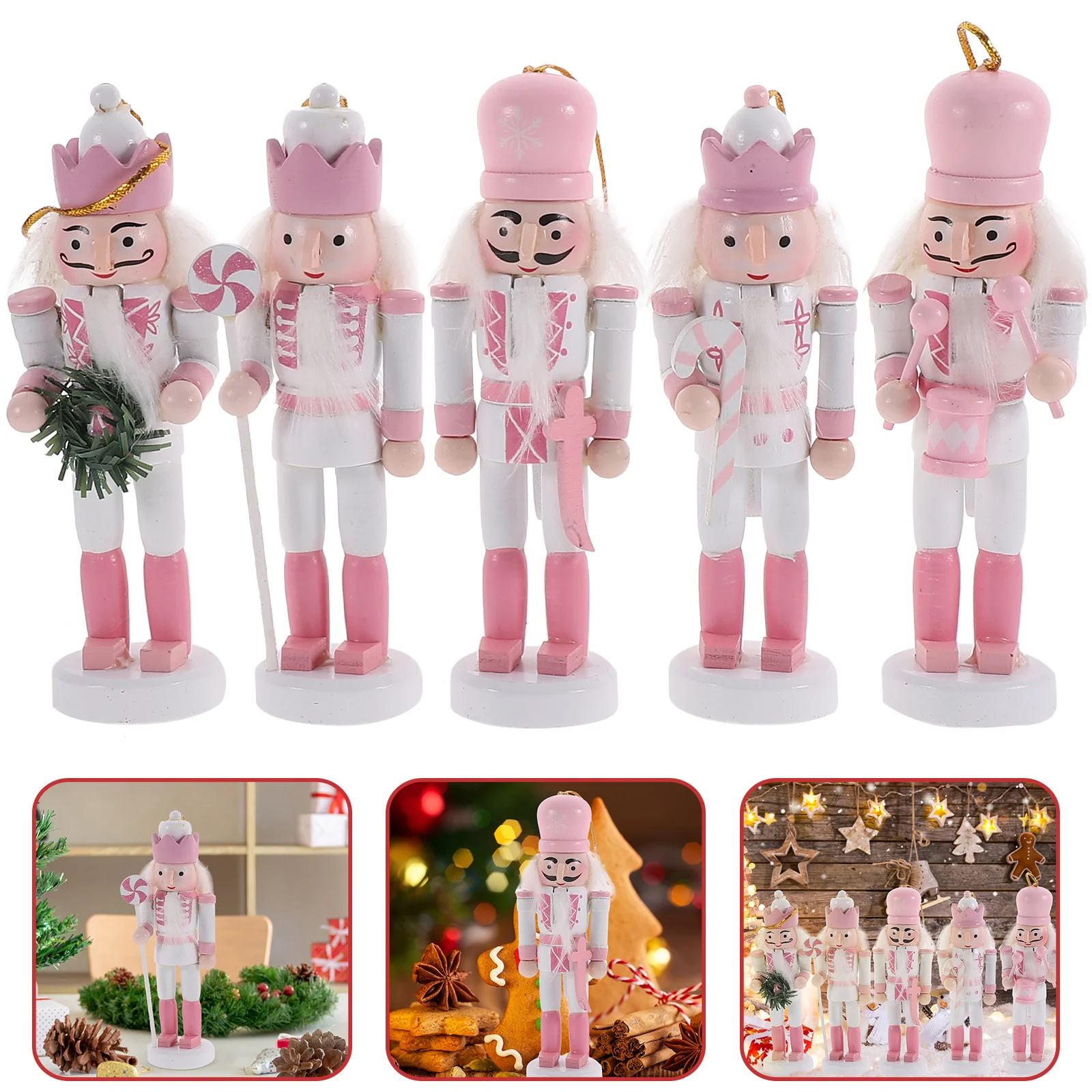 

5 Pcs Nutcracker nament Craft Christmas Garland Hanging Decor Xmas Tree Holiday Wood Soldier Figures Smooth Edges Home Party