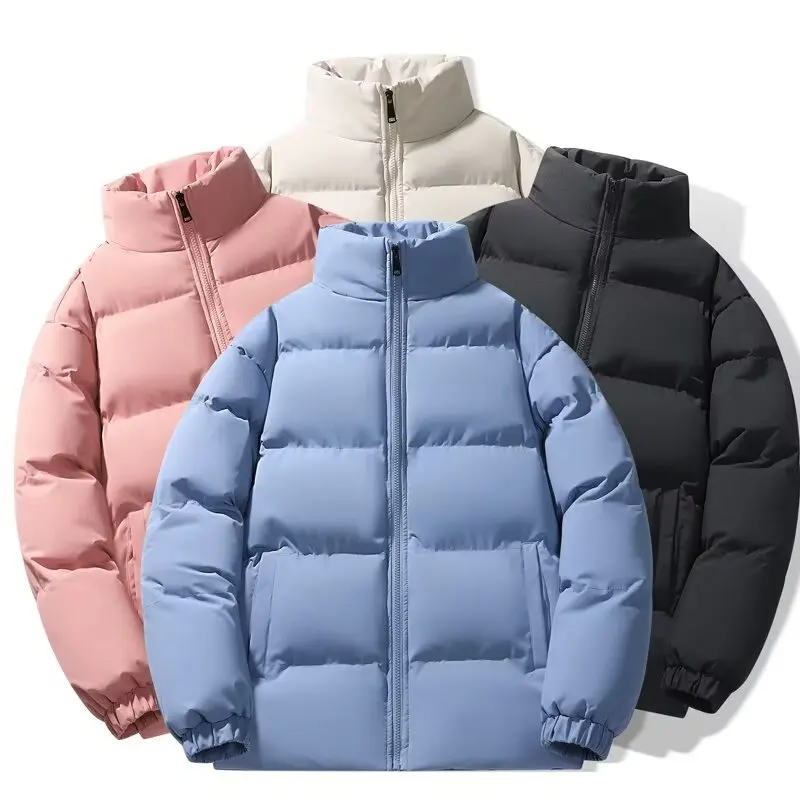 جاكيت شتوي رجالي جديد لعام 2024، سميك ومبطن بالقطن، دافئ بتصميم منتفخ، ياقة عالية، إغلاق بسحاب، لون موحد، معطف متعدد الاستخدا... #5