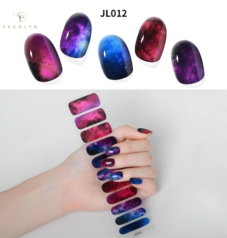 11 Strips Gel Nail Stickers Salon Kwaliteit Gel Nail Wraps Langdurige Semi-Cured Gel Strips Nagelsticker Voor Vrouwen Uv Lamp Nodig