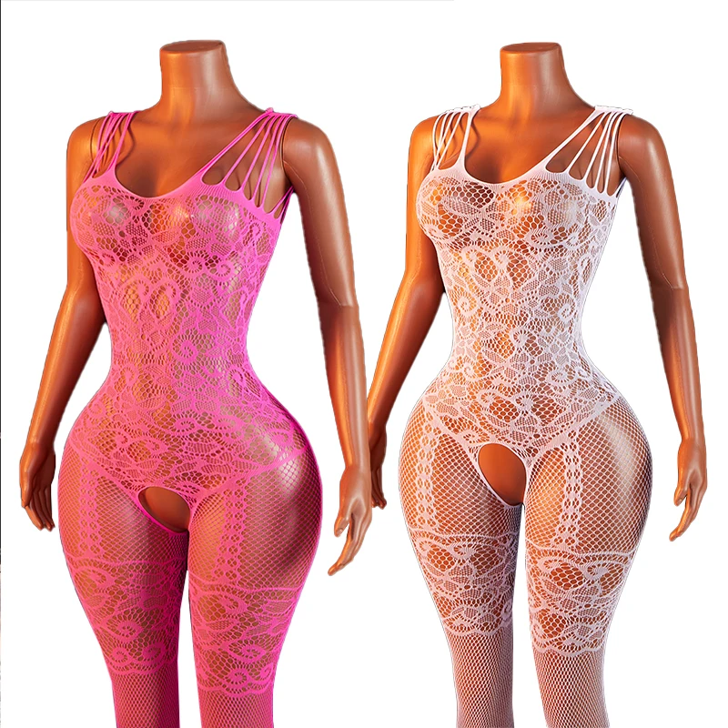 

One-piece Hollow Out Erotic Fishnet See Through Bodystocking Sexy Sleeveless Women ​Lingerie Crotchless Bodysuit Exotic Costumes