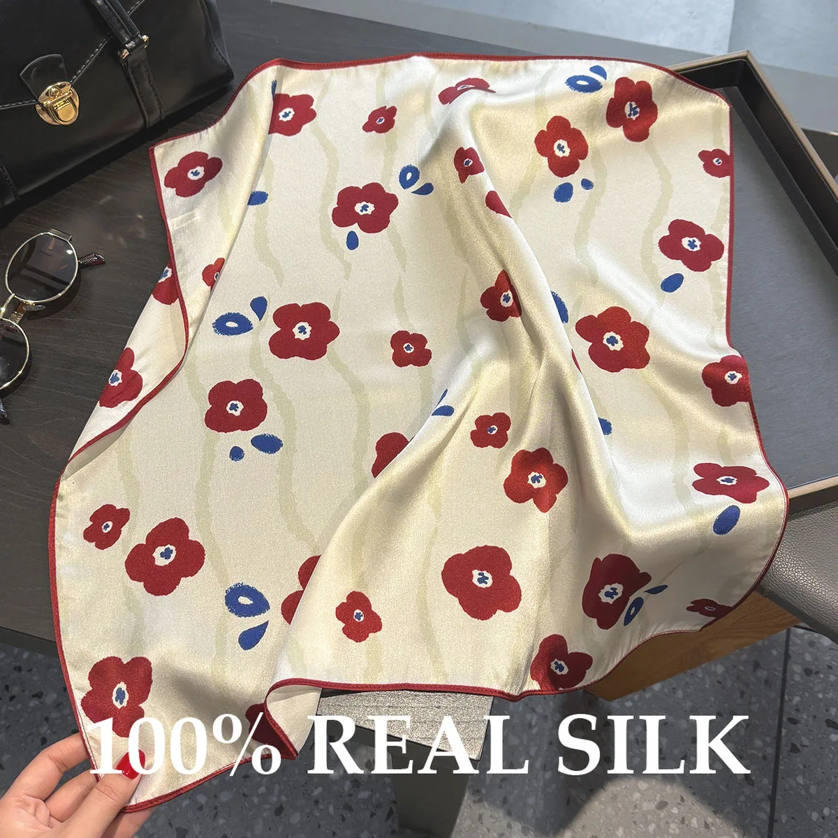 

New 100% Pure Silk Square Scarf Women Fashion Bandana Headscarf Thin Scarves Shawl Square Neck Hijab Foulard Wrap Bufanda Poncho