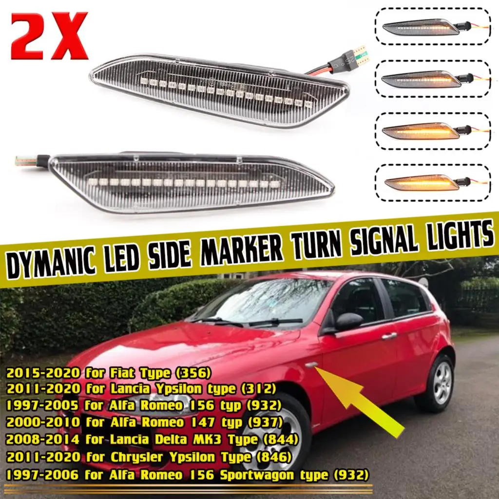 2pcs LED Flowing Side Marker Repeater Light For Alfa Romeo 147 156 For Fiat Tipo Lancia For Delta Ypsilon Turn Signal Light Lamp