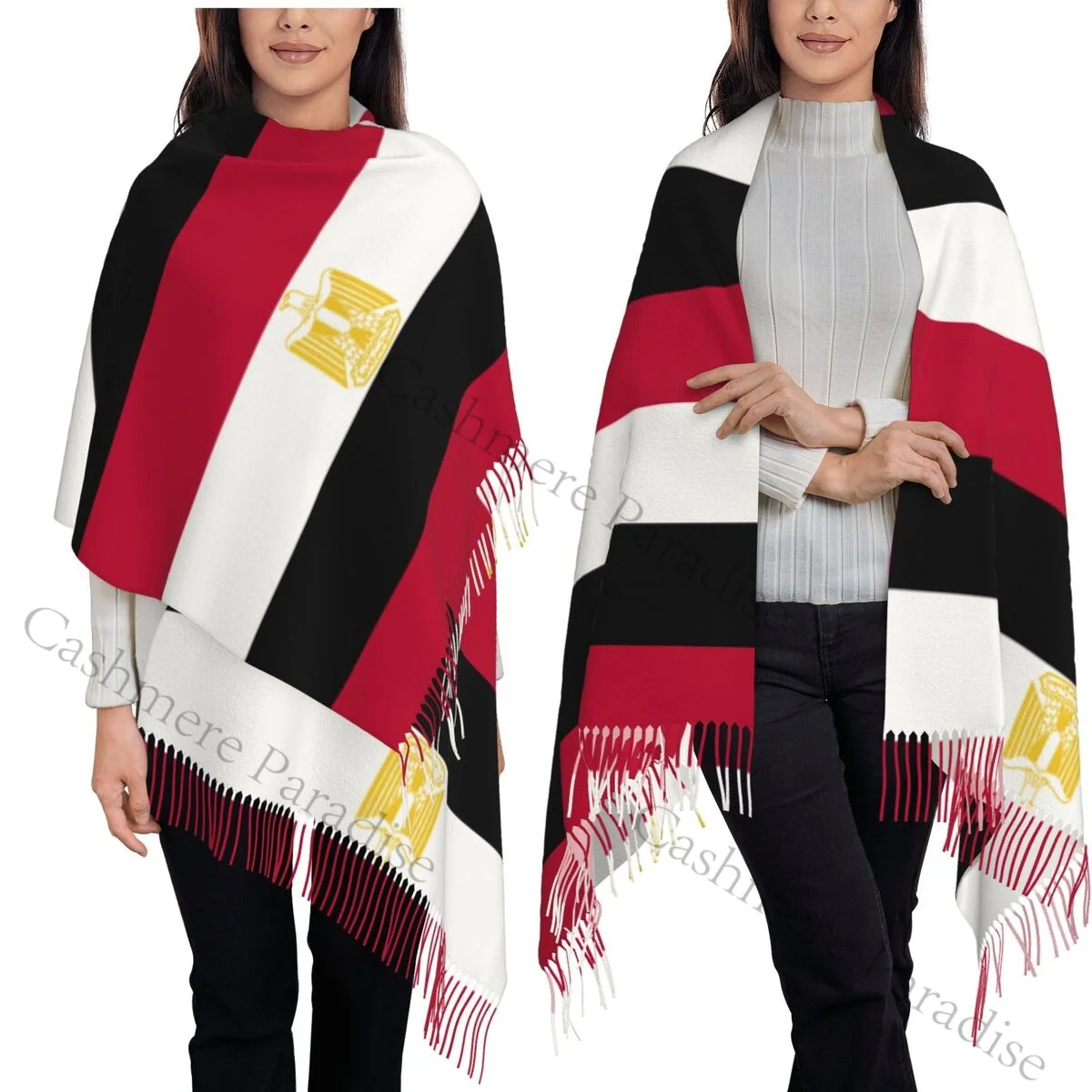 

Женская шаль из пашмины с флагом Египта, шарф с бахромой, длинный большой шарф