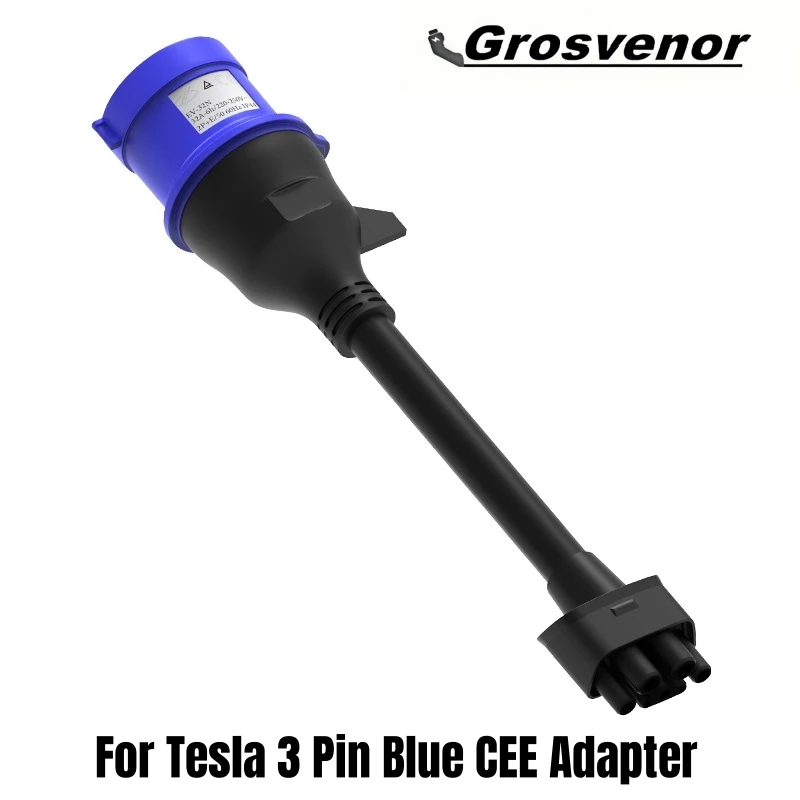 

For Tesla 3Pin Blue CEE Adapter Tesla Model S/3/X/Y Gen 2 EV Charger Extension Cord Connector 240V Outlet at 32A 10Inch