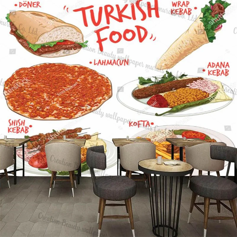 Turkish Cuisine Restaurant Custom Mural Half Bread Doner Kebab Barbecue Fast Food Bar Decor Wallpaper Kofta Lahmacun Wall Paper