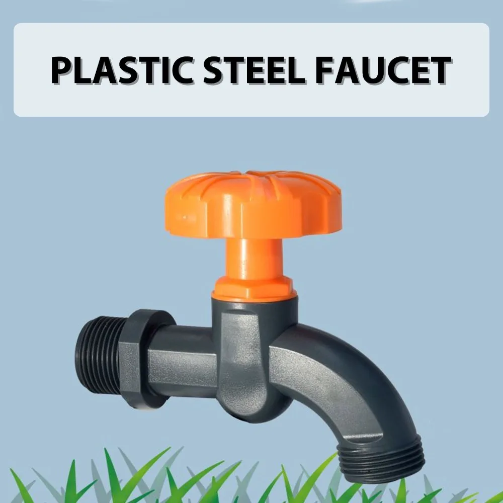 POM Plastic Hose Bibb Gray and Orange 3/4 Inch Water Outlet Garden Hose Bibb Large Handle With Nozzle Outdoor Hose Bibb