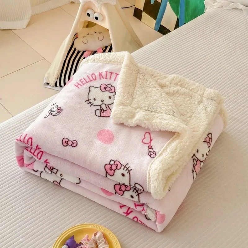Hello Kitty Sanrio Blanket Modern Printed Anime Milk Velvet Plush Nap Sofa Blankets Throw Winter Warm Fleece Microfiber Fabric