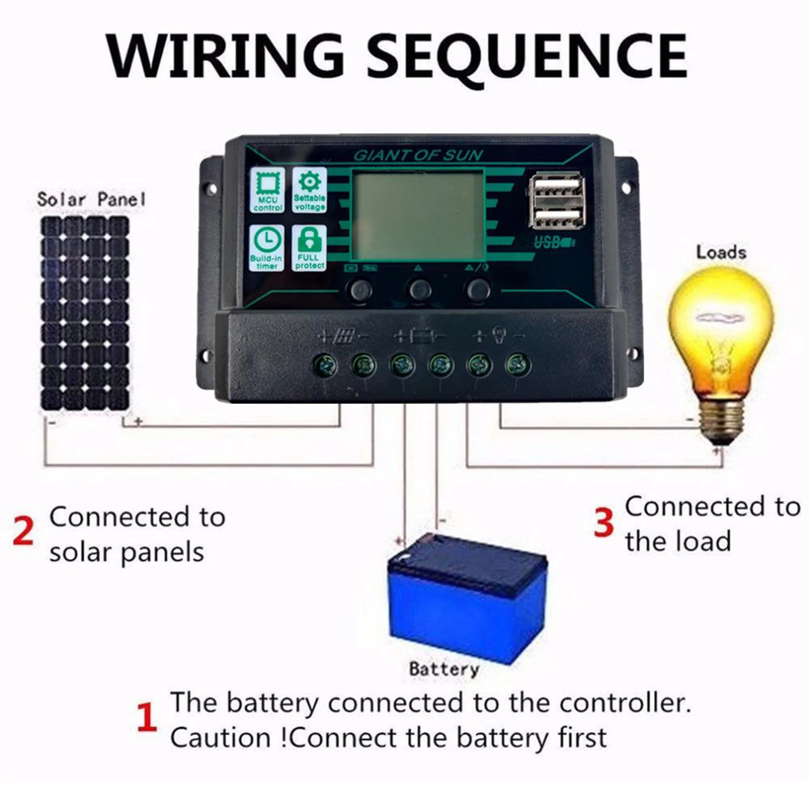 Intelligent Solar Charge Controller 12V 24V with Overcharge Protection for Inverter Timer Buffer Switch