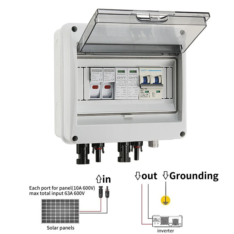 Imagem -02 - Solar Fotovoltaica pv Combiner Box com Proteção contra Raios Ip65 Caixa Impermeável Entrada Saída dc 600v Fusível Mcb Spd