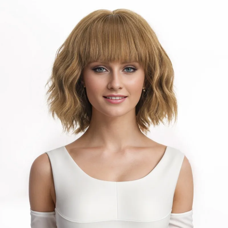 女性ハイライトグラデーションカラーショートヘアパーティーヘッドウェアファッション化学繊維ウィッグ女性デイリーマッチふわふわショートカーリーヘア