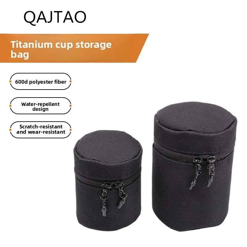 QAJTAO Robuste Aufbewahrungstasche für Tassen aus Titanlegierung, geeignet für Outdoor-Camping, Wandern, Angeln, schwarze Tassenaufbewahrungstasche