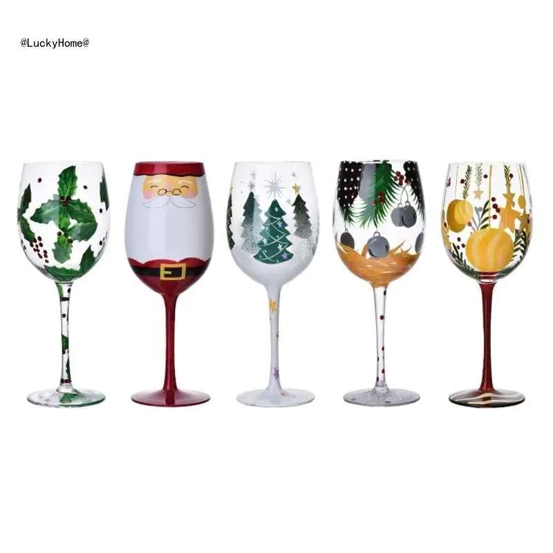 

Decorative Christmas Themed Glasswares High Footed Glass Drinking Cup for Parties and Holiday Event Water Drinkware 11UA