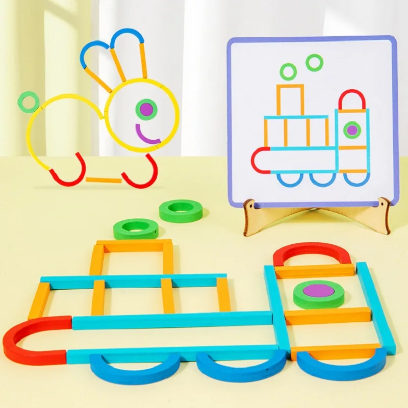 1 Set Colorful Wooden Sticks and Rings Puzzles Kids Montessori Toy Logical Thinking Challenge Intelligence Games Educational Toy