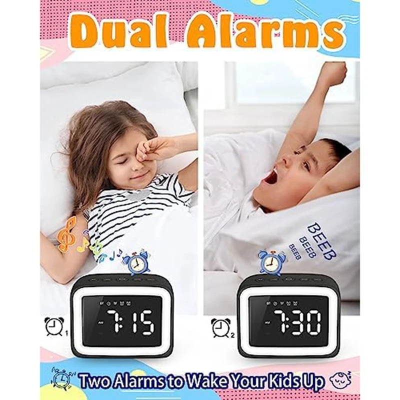 Kids Alarm Clock Bedroom Kids Alarm Clock With Bluetooth Speaker And Dimmable Night Light For Bedroom, For Kids Pink