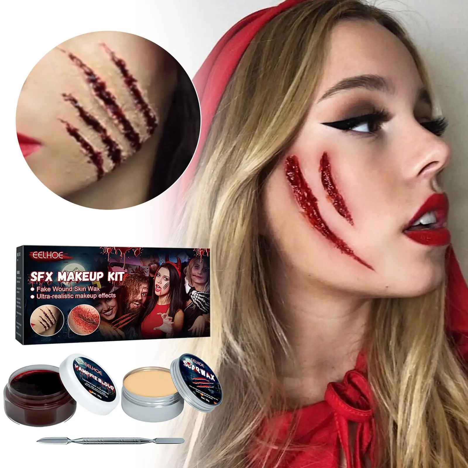 2 stks/set Halloween Huid Wax Plasma Make-up Set Litteken Make-up Horror Sfeer Party Make Up Props Nep Bloed Cosplay Make-up