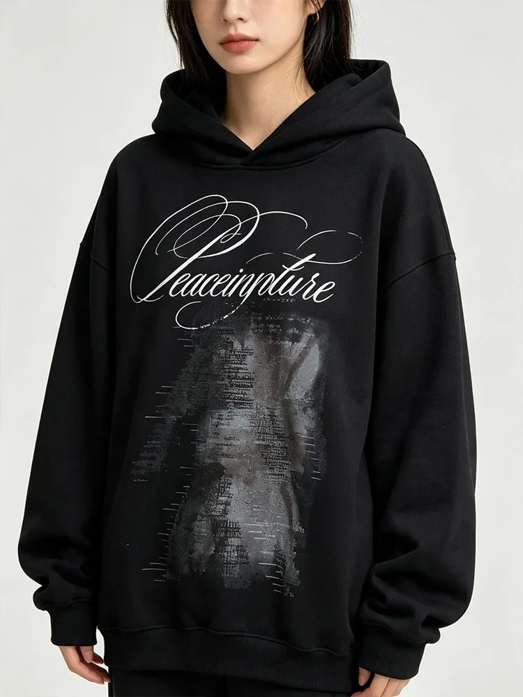 Goth Fashion Street Long Sleeved Pullovers Retro Punk Rock Couple Hip Hops Hooded Harajuku Letter Print Casual Sweatshirts