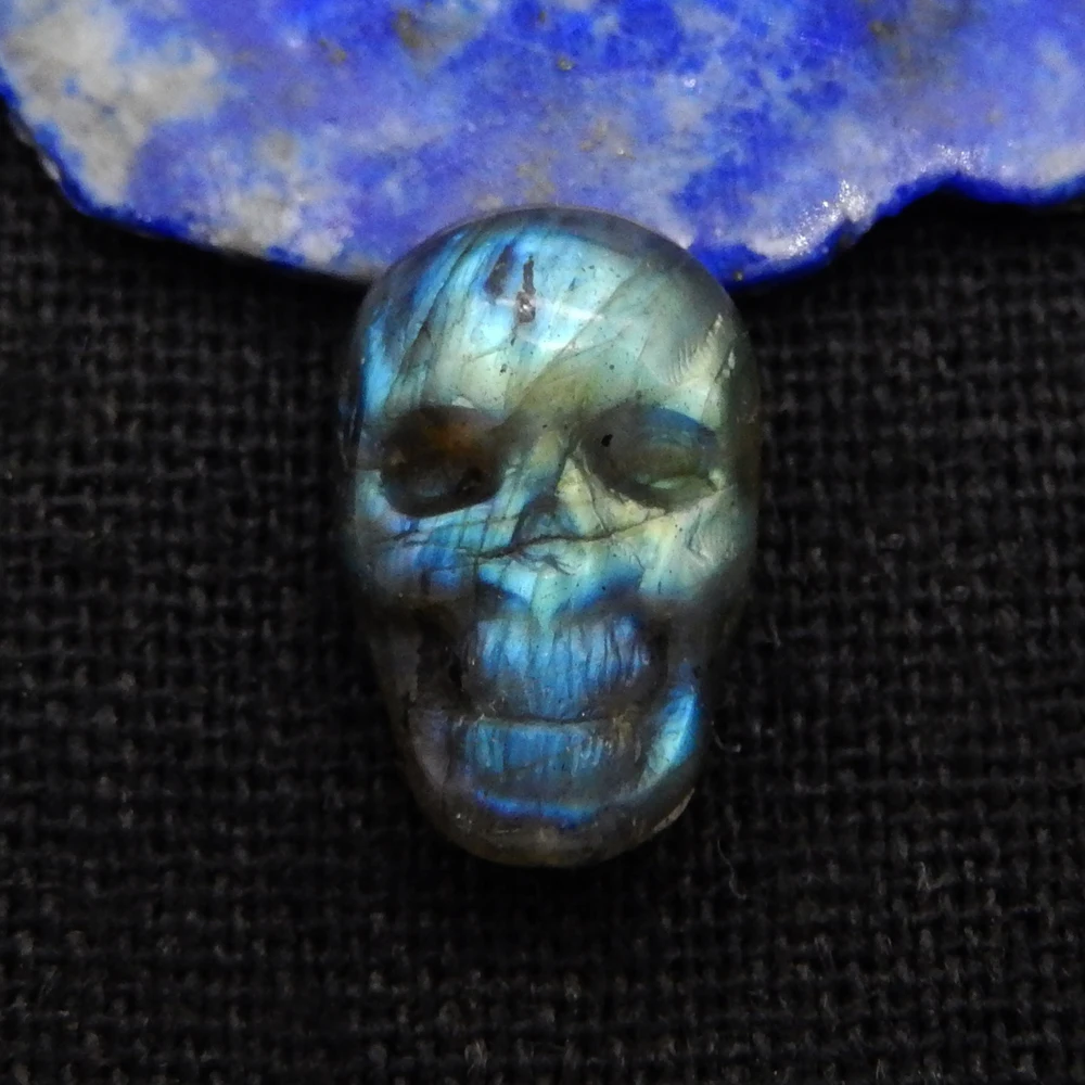 Natural Labradorite Hand Carved skull Bead,Semiprecious Fashion Jewelry DIY Necklace Accessories Gift