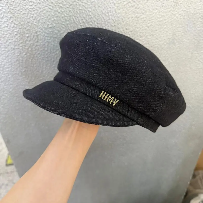

Autumn Winter Hats For Women Military Cap Beret Korean Style Flat Top Denim Cloth Retro Casual New Fashion Painter Cap Female