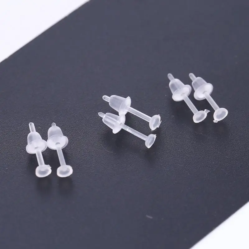 100 Set  Earrings Simple Plastic Clear Ear Pins Needle and Resin Earring Backs DIY Earrings Accessories