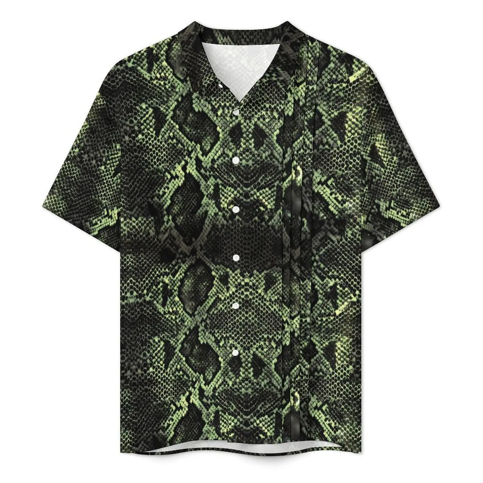 Green Snakeskin Beach Shirt Men Fun Animal Print Trendy Casual Shirts Hawaiian Short Sleeve Fashion Custom Oversized Blouses