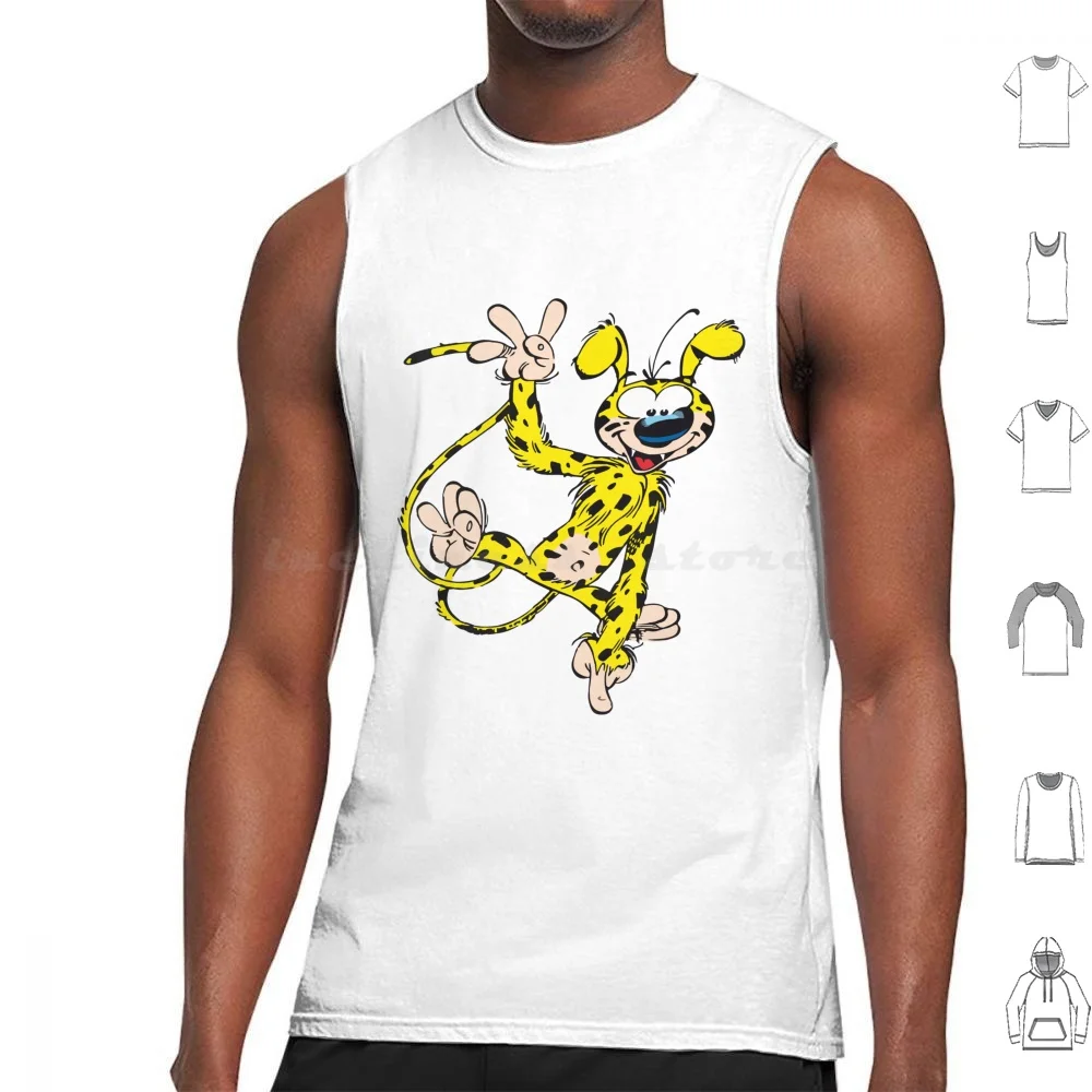 Marsupilami-camisetas sin mangas onduladas, algodón estampado, personaje de cómic, amarillo, Andre, Spirou, Bélgica, Francia, Fantasio, revista para mascotas