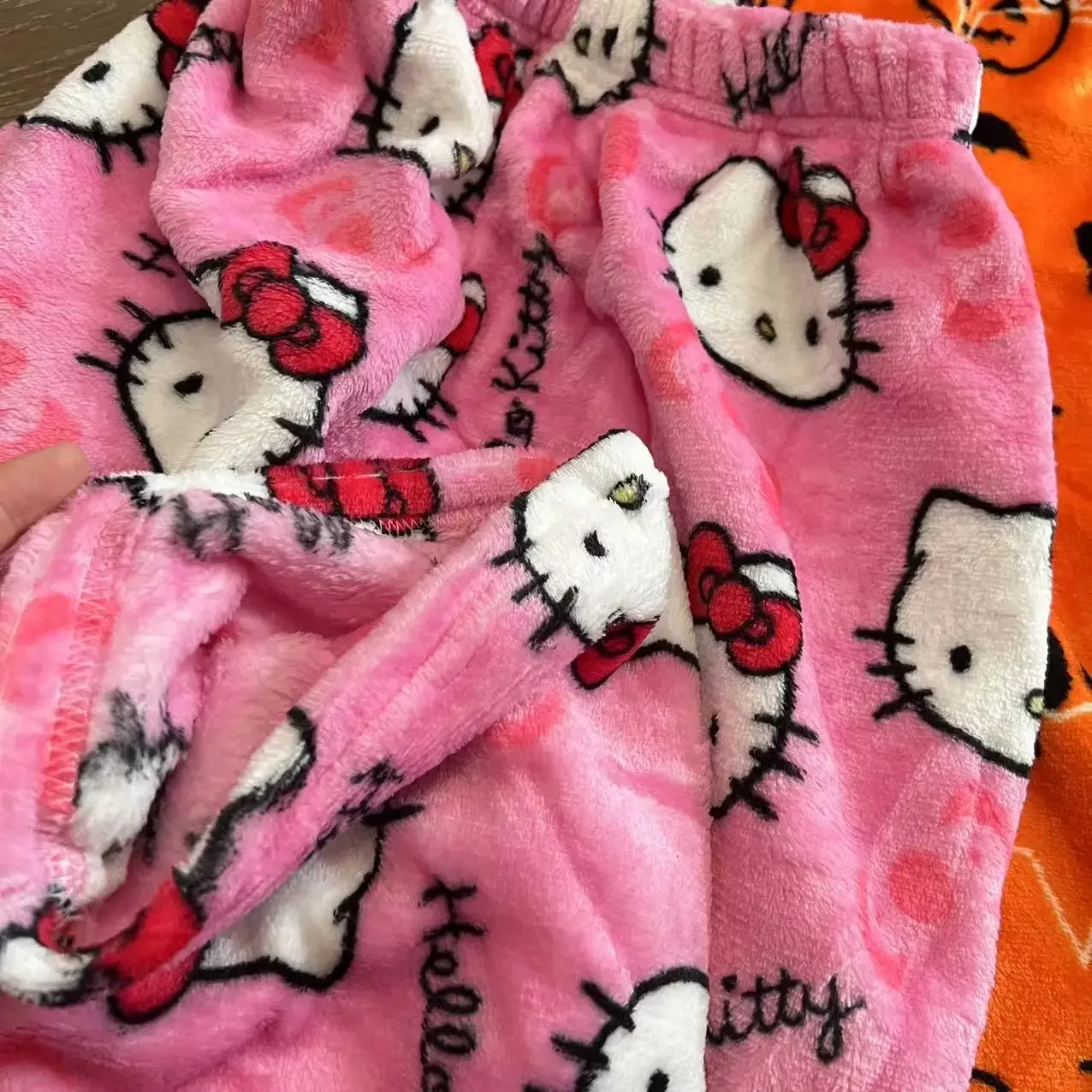 2024 Anime Sanrio Hello Kitty Y2k Sanrio Pajamas Pants Women Kawaii Woolen Cartoon Casual Home Pants Halloween Household Dress