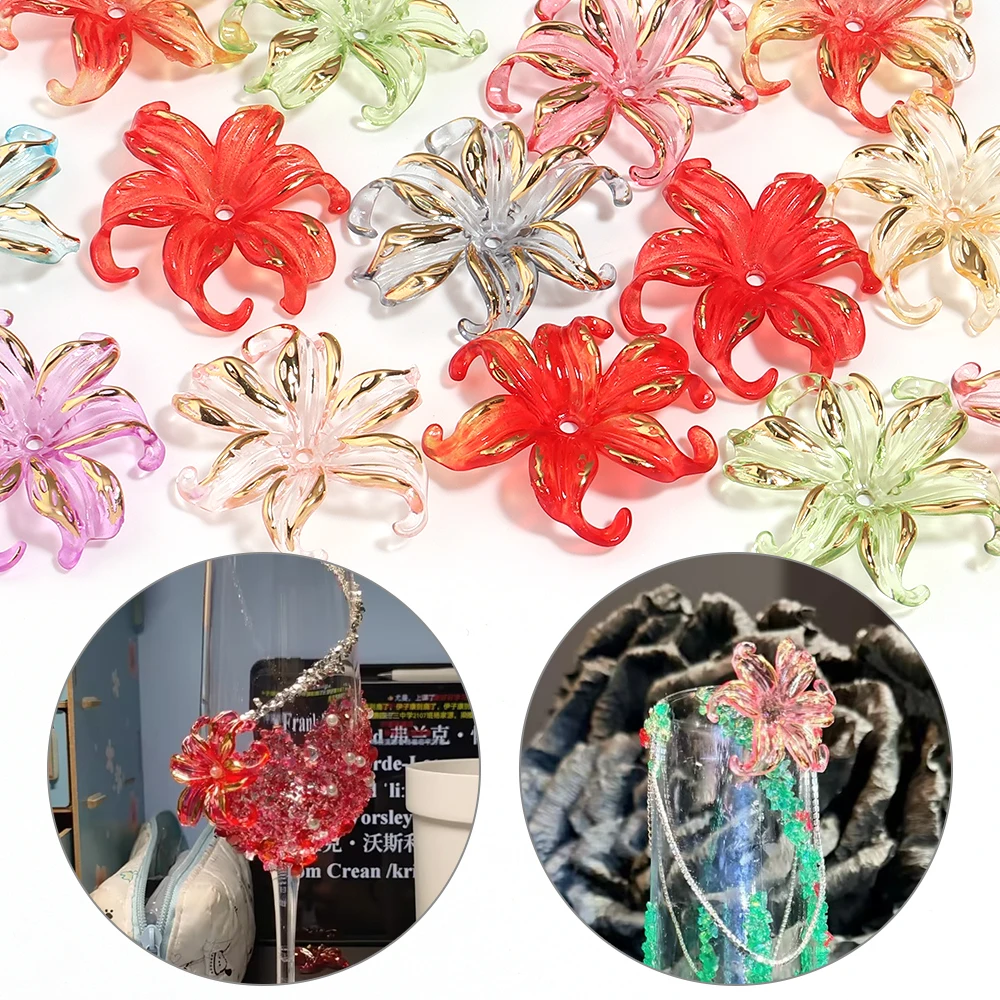 20pcs Iris Flower Acrylic Beads Colorful Gold Edge Flower Loose Beads For Jewelry Making DIY Keychain Handcrafts Decoration