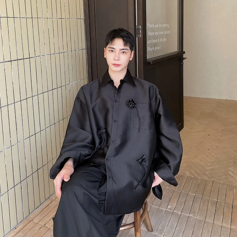 

Silky Smooth Handmade Floral Silk Satin Drapey Long Sve Collared irt Jaet for Men Spring New Sle Youth Faion