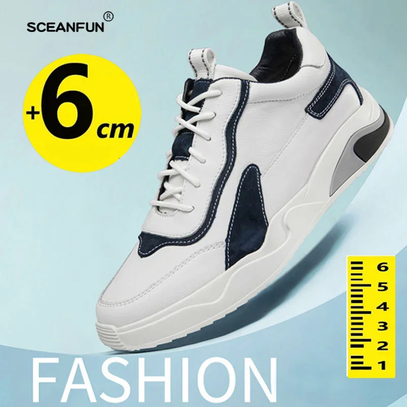 Fashion genuine leather elevator shoes men casual lift sneakers height increase designer insole 6cm tall shoes man leisure sport