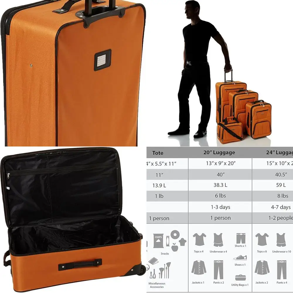 

Orange 4-Piece Expandable Softside Luggage Set, Rockland Journey, Sizes 14, 19, 24, 28