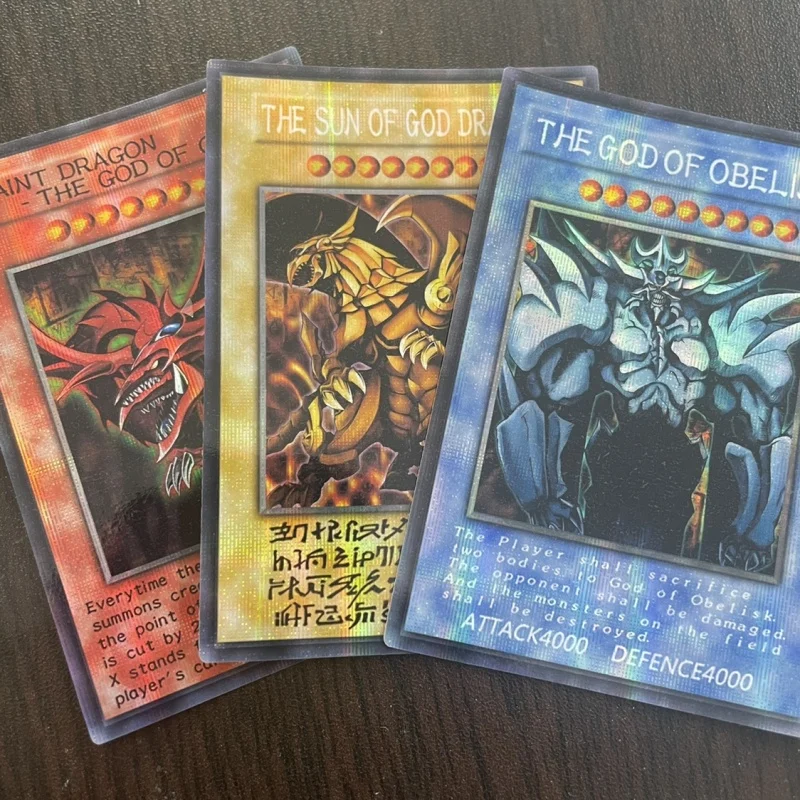 Yu-Gi-Oh Flash Card Egyptian God Blue-Eyes White Dragon Diy 3 Sheets Secret Rare-Ser Action Toy Figure Anime Game Collection