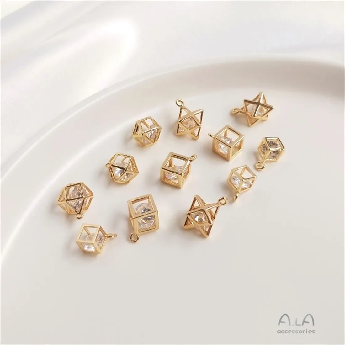 14K Gold-plated Zircon Crystal Solid Square Pendant Smart Pendant Diy Earrings Necklace Jewelry Pendant C376