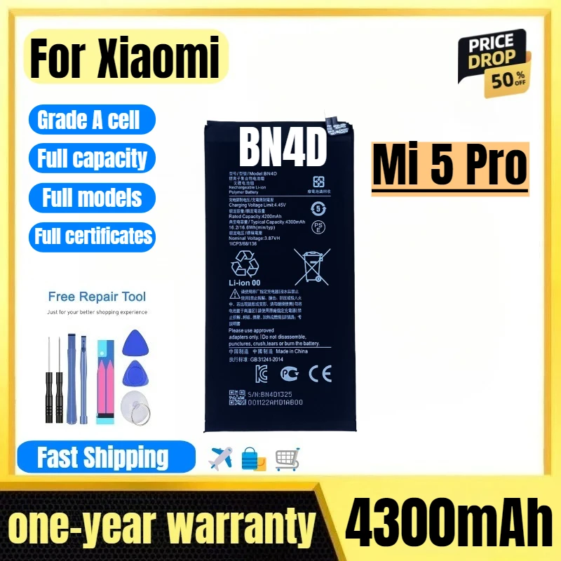 

BN4D for Xiaomi Mi 5 Pro Tablet Battery High Quality High Capacity Battery Replacement Bateria Grade A Cell with Tools