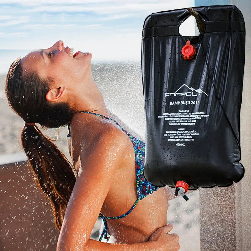 Bolsa de ducha solar para exteriores, bolsa de almacenamiento de agua de campo de camping, bolsa de agua caliente para el hogar, bolsa de baño portátil de 20L, senderismo, autoconducción