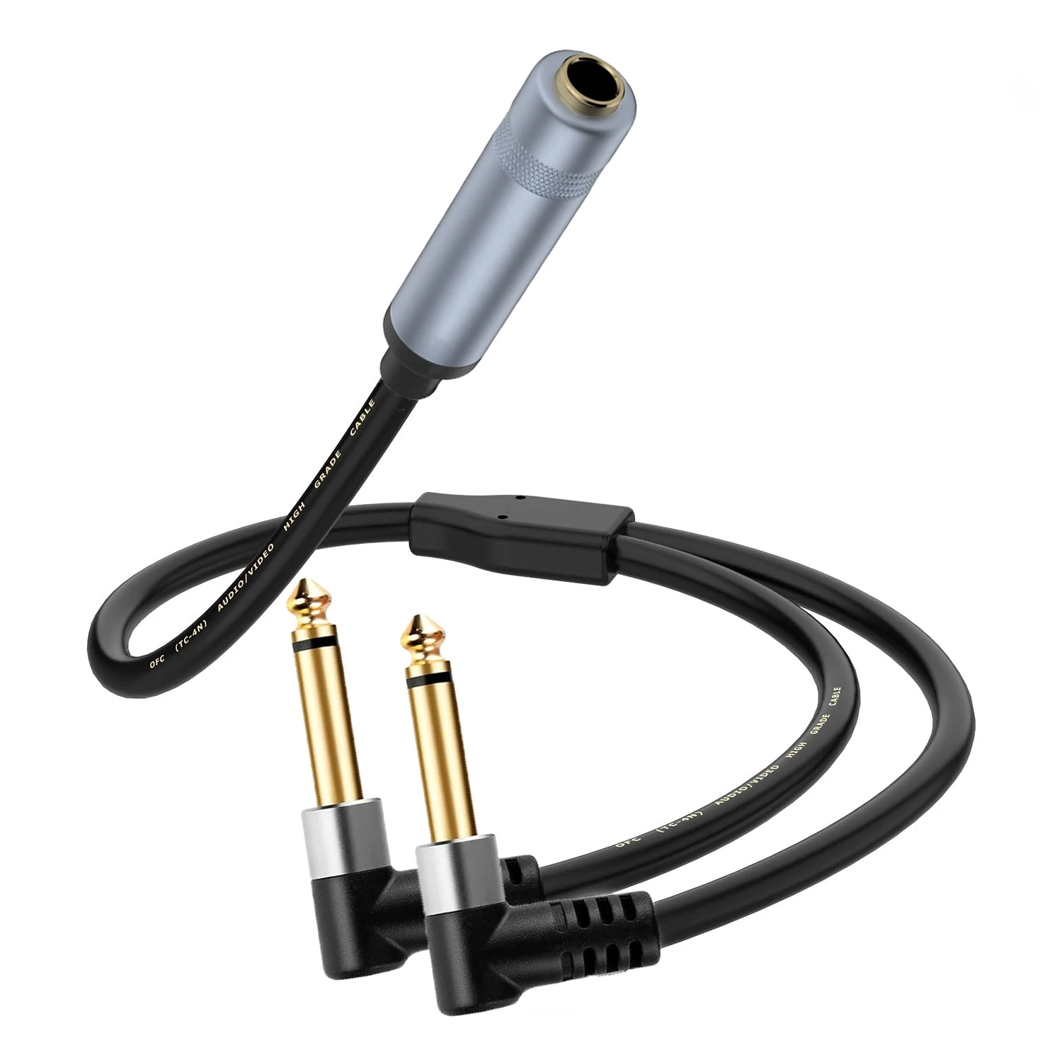 

6.35 mm Jack Splitter 1/4 TRS Stereo Female to Dual 1/4 TS Mono Right Angle 6.35mm Audio Breakout Cable 30cm for Speaker Mixer