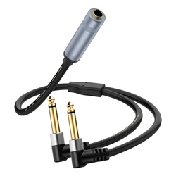 6.35 mm Jack Splitter 1/4 TRS Stereo Female to Dual 1/4 TS Mono Right Angle 6.35mm Audio Breakout Cable 30cm for Speaker Mixer
