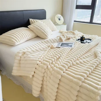 Striped Plush Throw Blanket 1