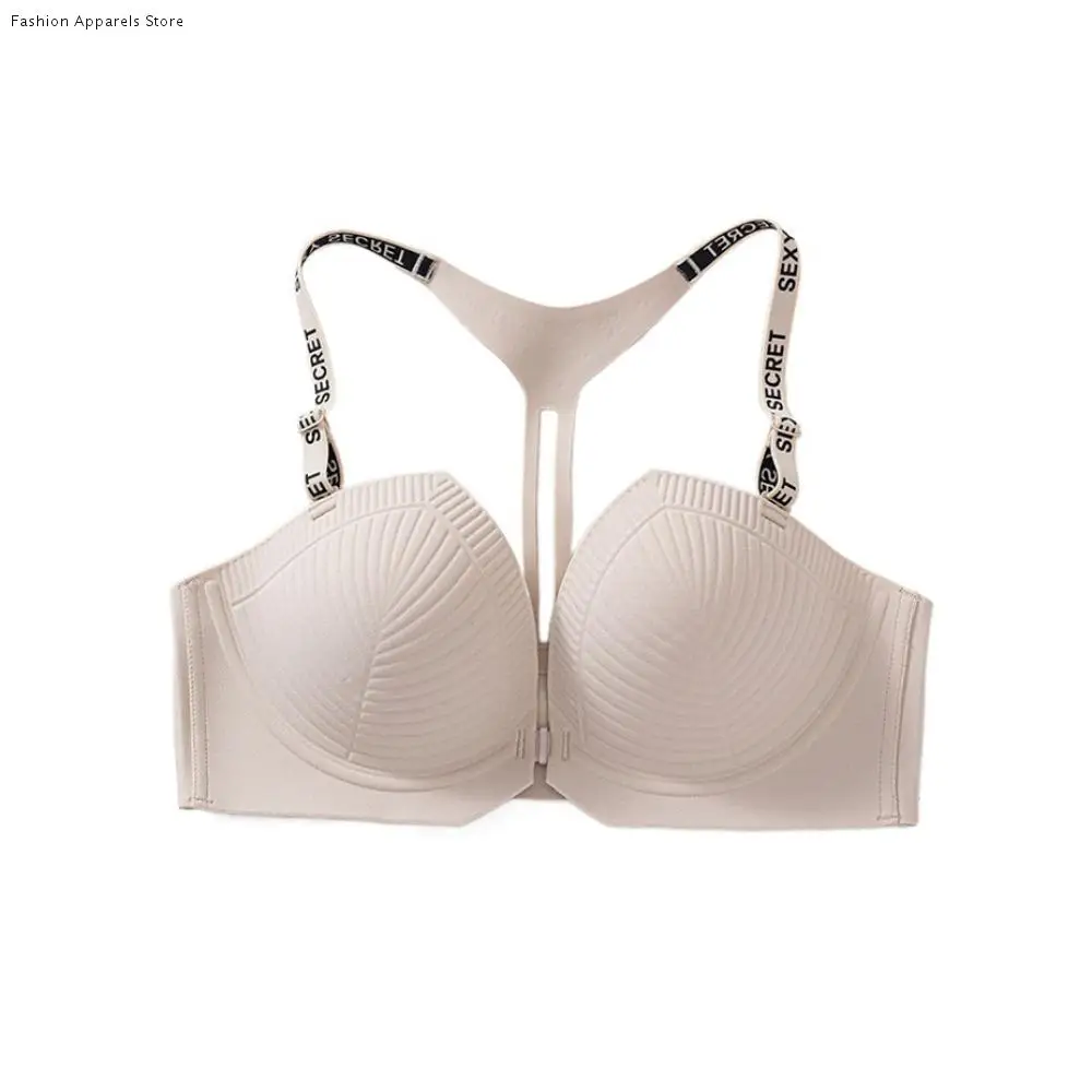 

Lingerie Deep V Wireless Push Up Bra Letter Close-fitting Seamless Bra for Women Underwear Anti-sagging Front Buckle Bra Running