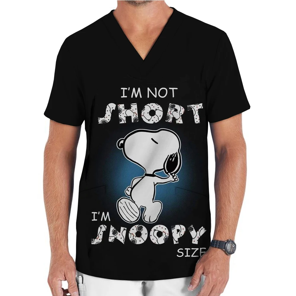 New nurse frosted top cute cartoon Snoopy print hospital work uniform frosted suit men's V-neck short sleeved frosted top