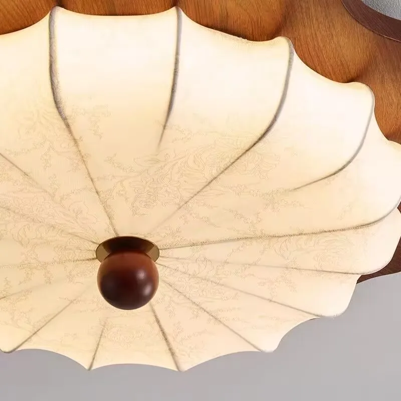 European vintage style ceiling lamp, retro walnut wood fabric eye friendly lamp