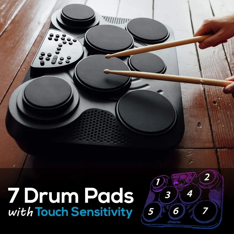 Electric Drum Pads,LED Display, Mac & PC, Black (PTED01)   Portable, Tabletop Set Machine