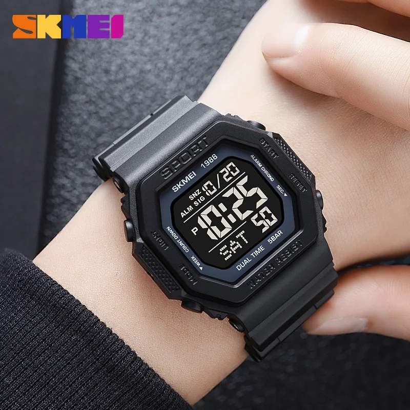 SKMEI Mens Sport Watch Military Countdown Chrono Wristwatch 5Bar Waterproof Alarm Clock 1988 Reloj Hombre Original