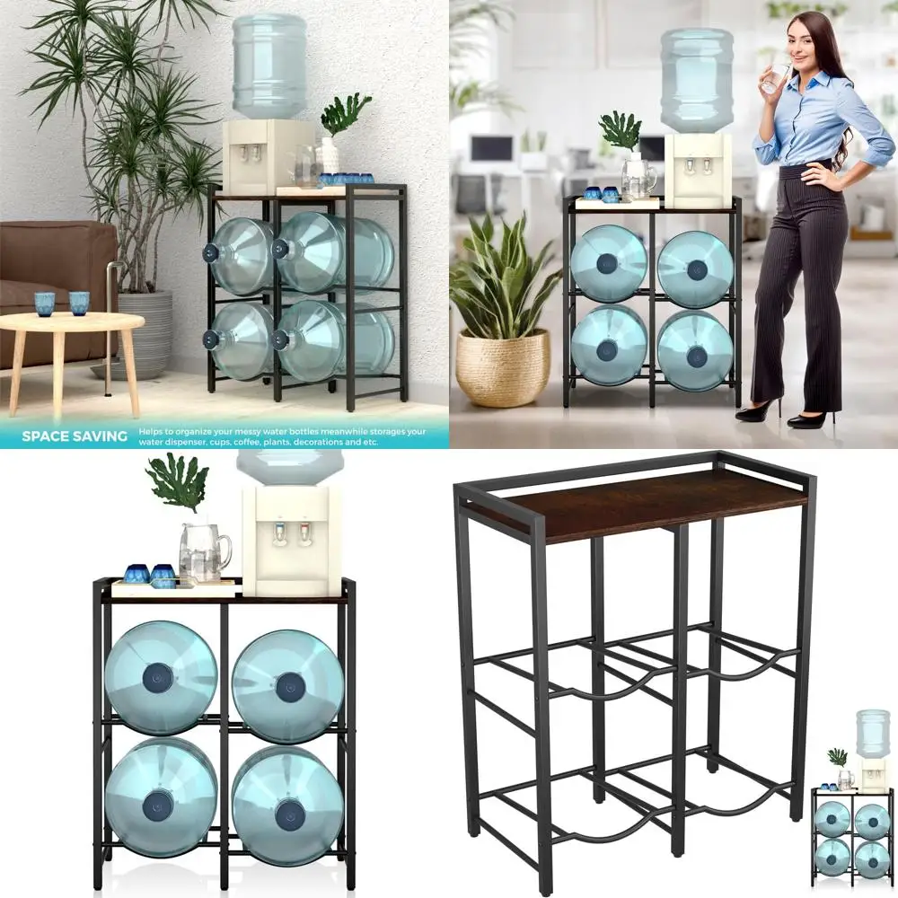 

Heavy-Duty Rustic Brown Wooden Stand for 5 Gallon Water Jugs and 4-Bottle Dispenser - Perfect for Home, Kitchen, Office, Living