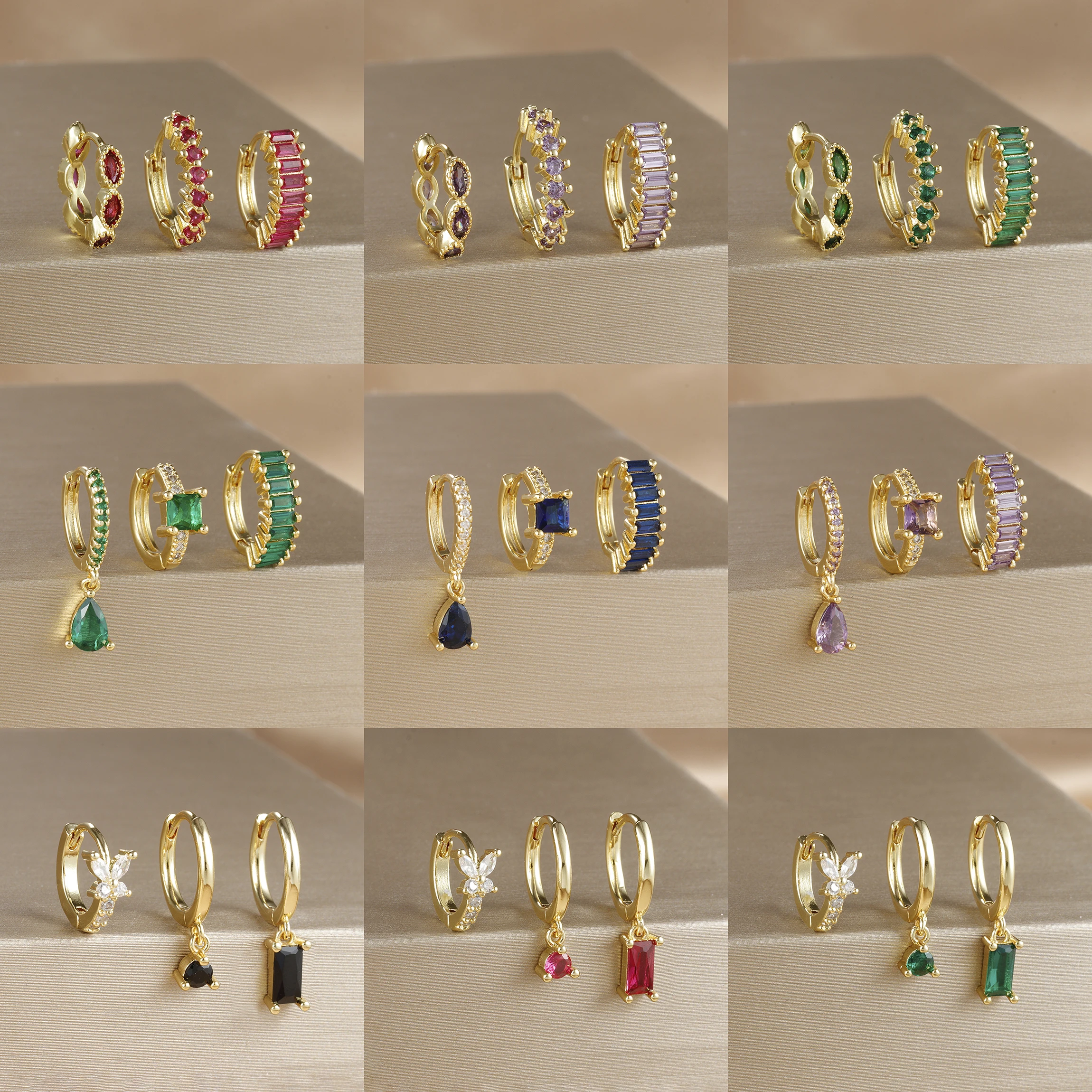 3PCS Gold Plated Stainless Steel Hoop Earrings Set For Women Water Drop Pendant Huggie Zircon Ear Earring Girls Wedding Jewelry