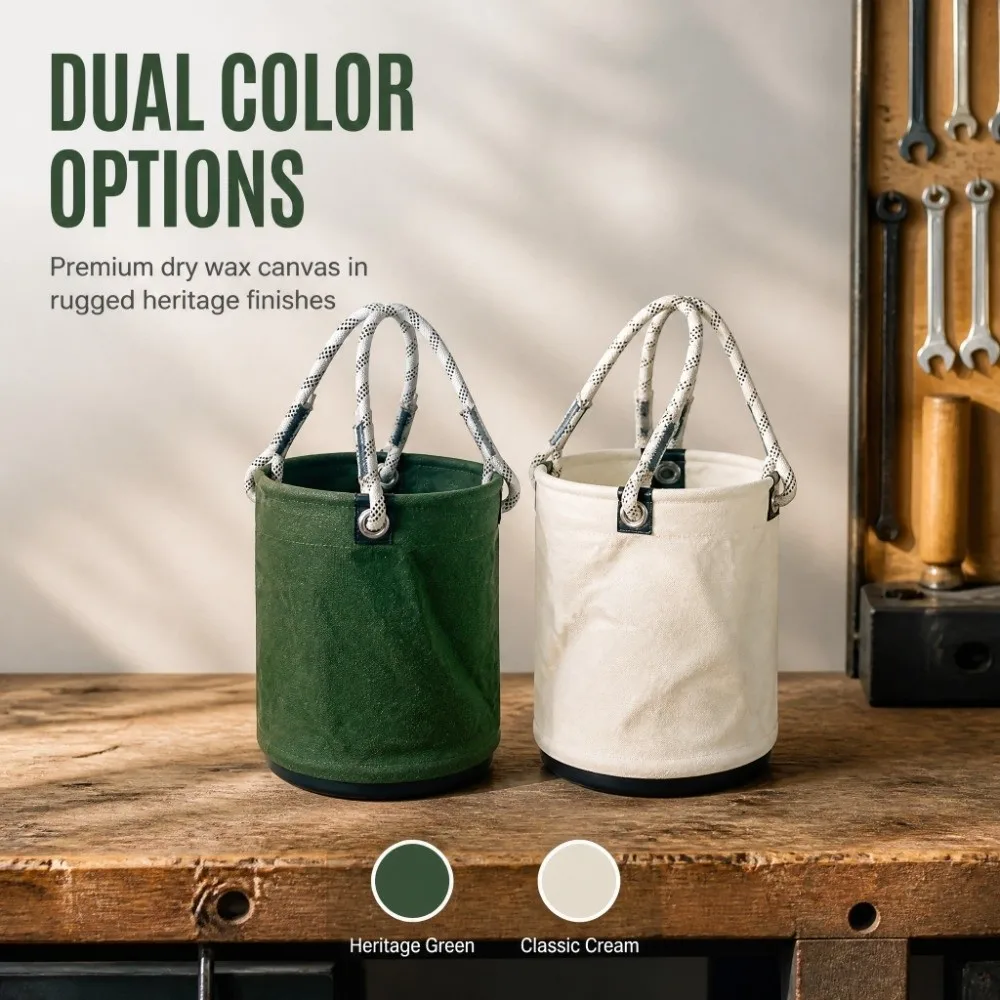 40x30cm Canvas Tool Bucket Plastic Bottom 30KG Load Bearing Tool Storage Bag Dry Wax Canvas Sturdy Handle Work Bucket Bag