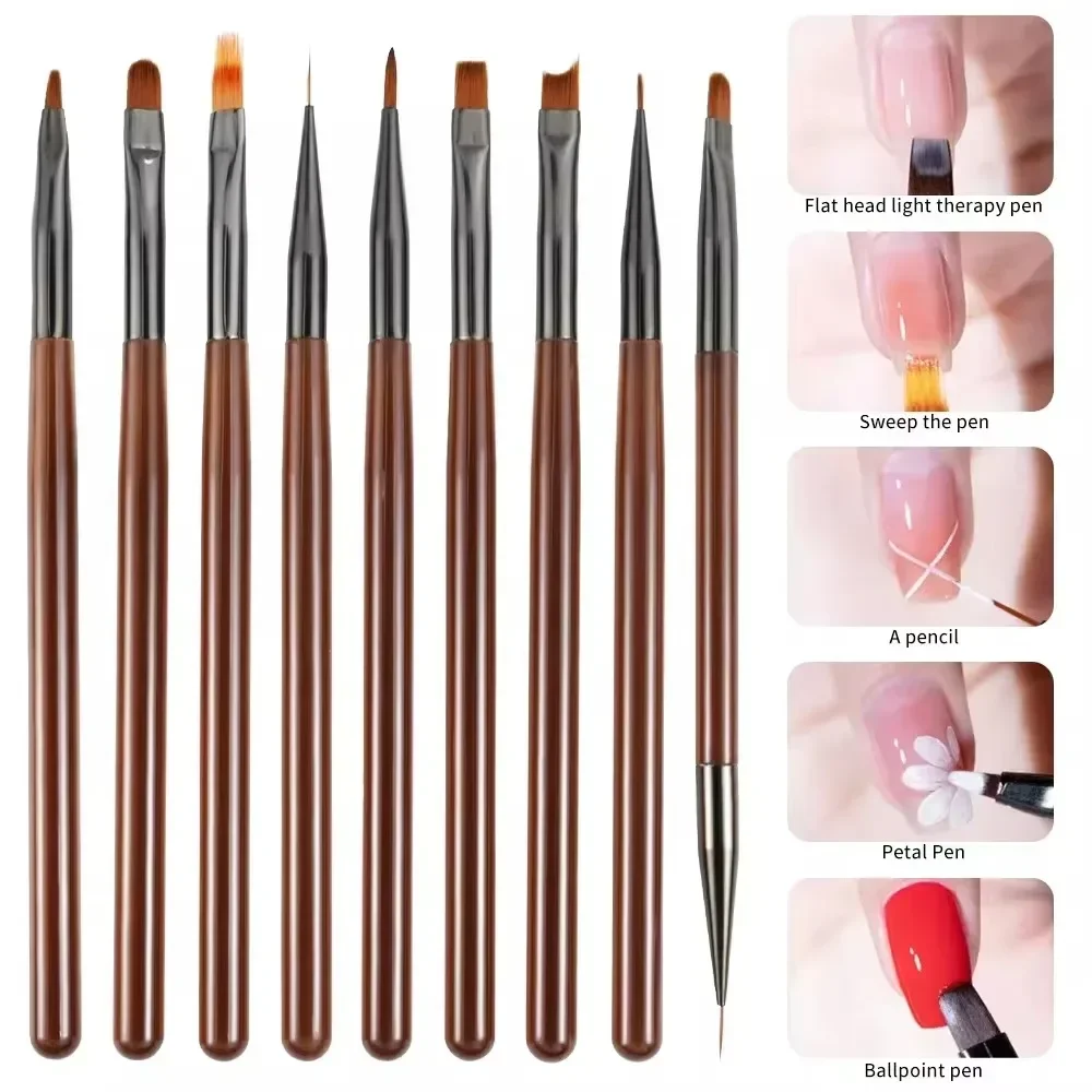 9PCS UV Gel Nail Brush Liner DIY Painting Pen Manicure Acrylic Drawing Brush for Nail Art Design Nails Tip Display Painting