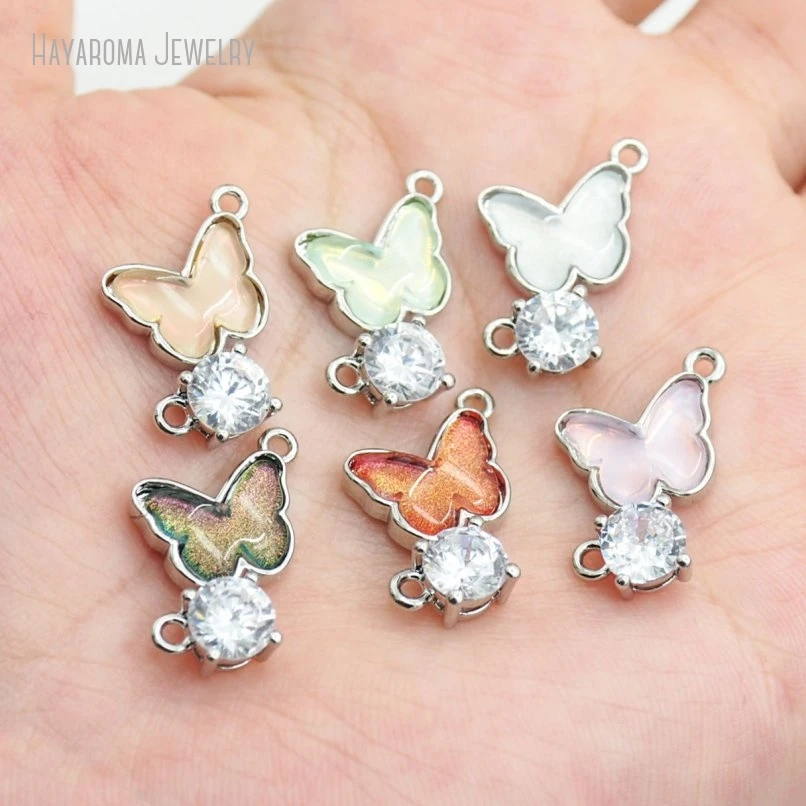 

10Pcs Copper Pendant Wholesale Metal Cubic Zirconia Invisible Setting Insect Butterfly Jewelry Silver Plated Charms