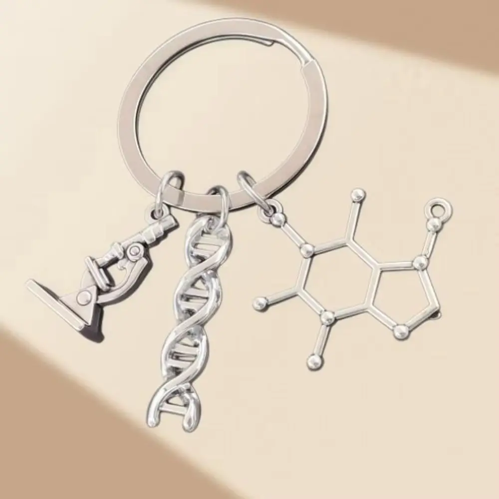 3PCS Zinc Alloy Molecule Key Chain DNA Helix Shape Polished Finish Biology Key Chain Compact Size Microscope Detail